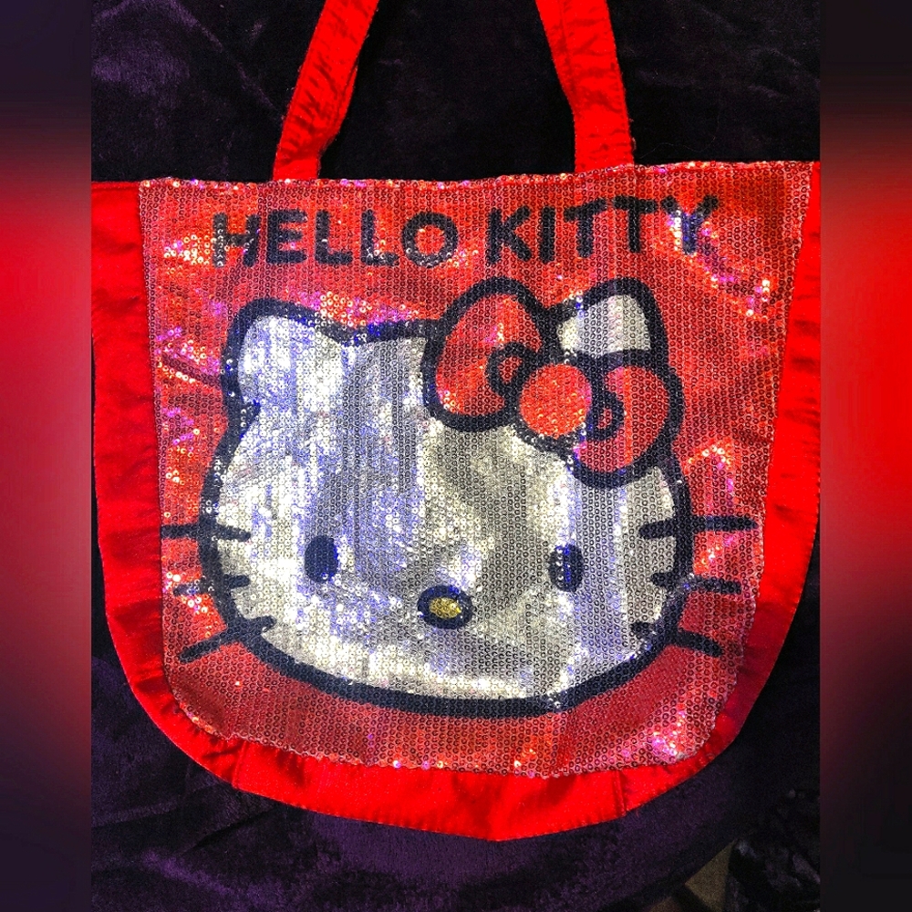 Hello Kitty Sequin Tote Bag - Red and Silver